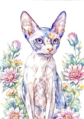 Sphynx cat in flowers