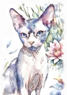 Sphynx and flowers art