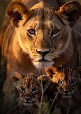 Lioness With Cubs