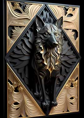 Golden Frame Wolf Art Deco