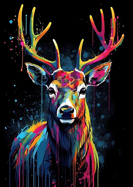 Colorful Deer With Drips