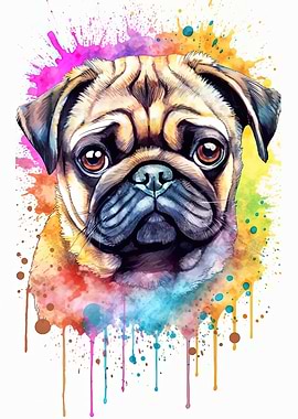 Watercolor Pug Puppy