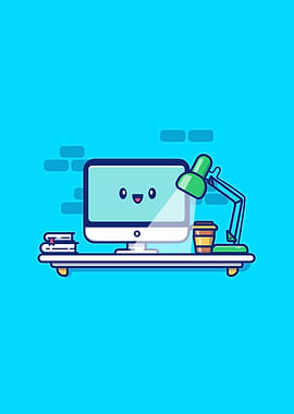 Cute Computer in Workspace