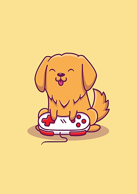 Cute Dog Gaming Cartoon