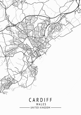 Cardiff Wales UK City Map