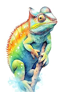 Watercolor Chameleon Art