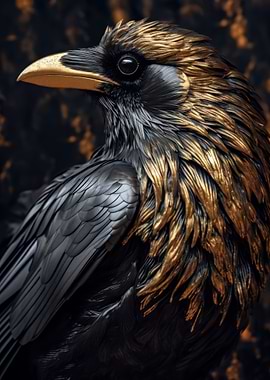 Golden raven in black