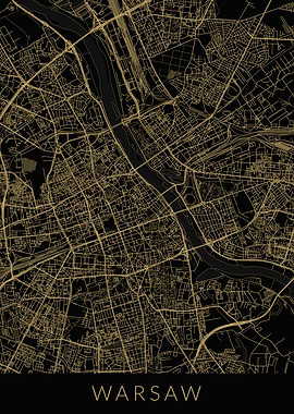 Warsaw Map Black Gold