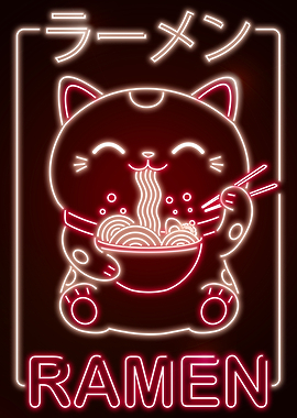 Neko Ramen Neon Red White