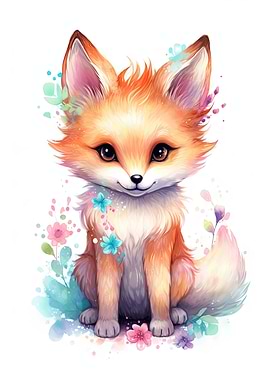 Cute Baby Fox Watercolor