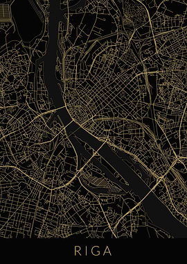 Riga Map Black Gold