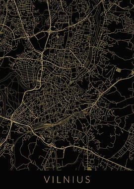 Vilnius Map Black Gold