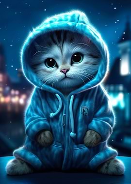 kitten in onesie at night