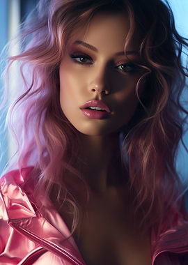 Purple haired female model