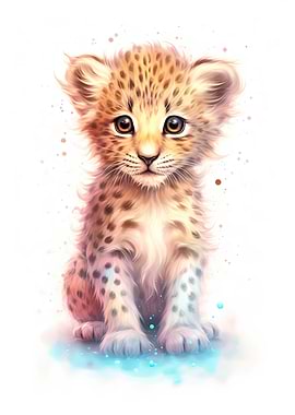 Watercolor Baby Leopard
