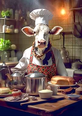 Cow cooking kitchen