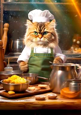 Cat cooking kitchen
