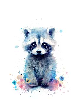 Watercolor Baby Raccoon