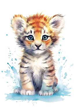 Cute Watercolor Baby Tiger