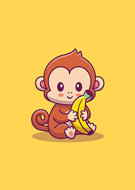 Cute Monkey Holding Banana