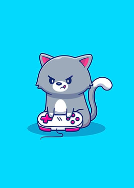 Angry Cat Gaming Cartoon