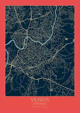 Vilnius Map Red Blue