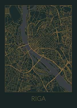 Riga Gray Orange Map