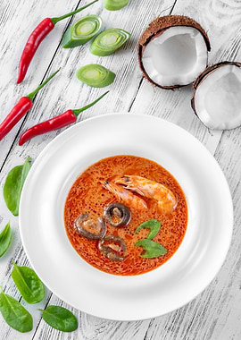 Portion of Tom Yum soup