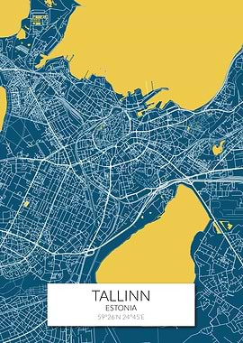 Tallinn Map Blue Yellow
