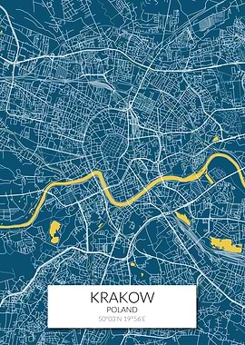 Krakow Map Blue Yellow