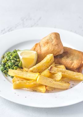 Portion of fish and chips