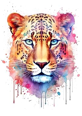 Watercolor Leopard Face