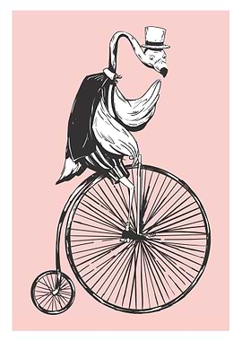 Flamingo Bird on Bike pink