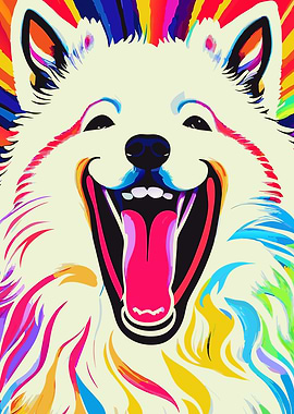 Happy Fluffy Samoyed Dog