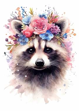 Watercolor Raccoon Art