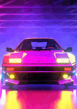 Retro vaporwave car