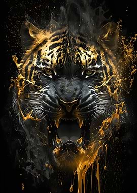 golden tiger head art