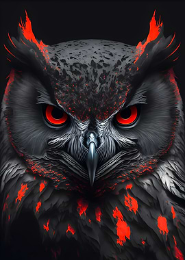 Black wild angry owl with
