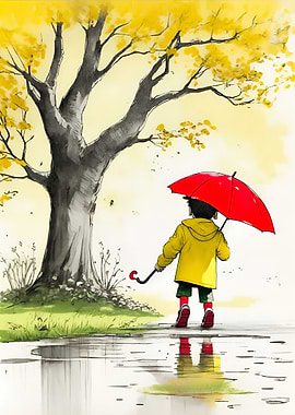 Kid holding a red Umbrella