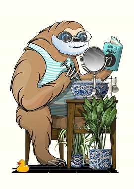 Sloth Shaving in Bathroom