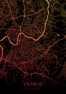 Vilnius Map Black Orange
