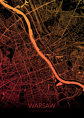 Warsaw Map Black Orange