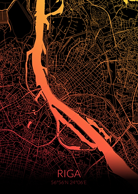 Riga Map Black Orange