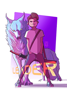 Boy with sword and wolf