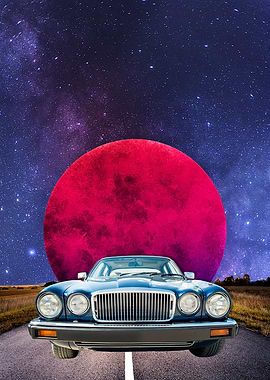 Retro Car on Road Space