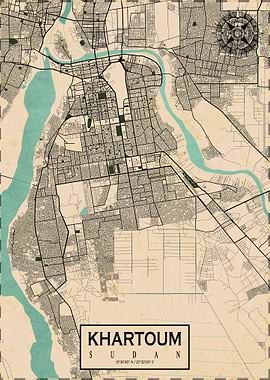 Khartoum City Map Vintage
