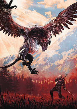 The Witcher Displate Original: Geralt vs Griffin