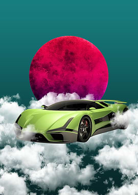 Green Sports Car Clouds