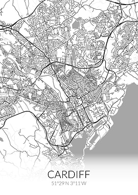 Cardiff City Map White