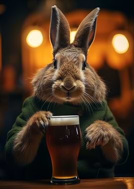 Rabbit Drinking Beer Pint